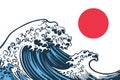 Japanese waves and sun. Vintage Japan wave.